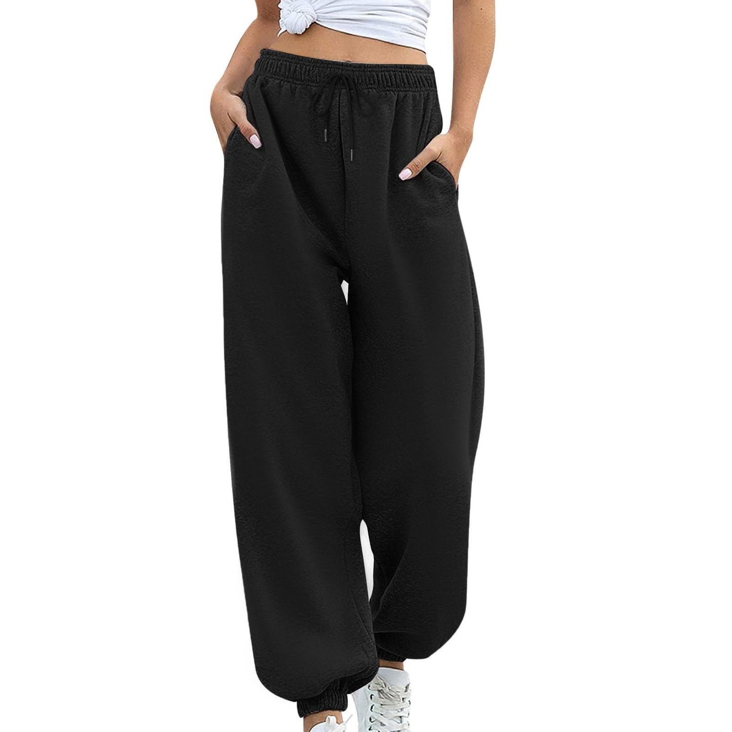 Trousers women's jogging pants house trousers leisure trousers thickened cotton loose drawstring feet casual straight trousers sports trousers women loose trousers