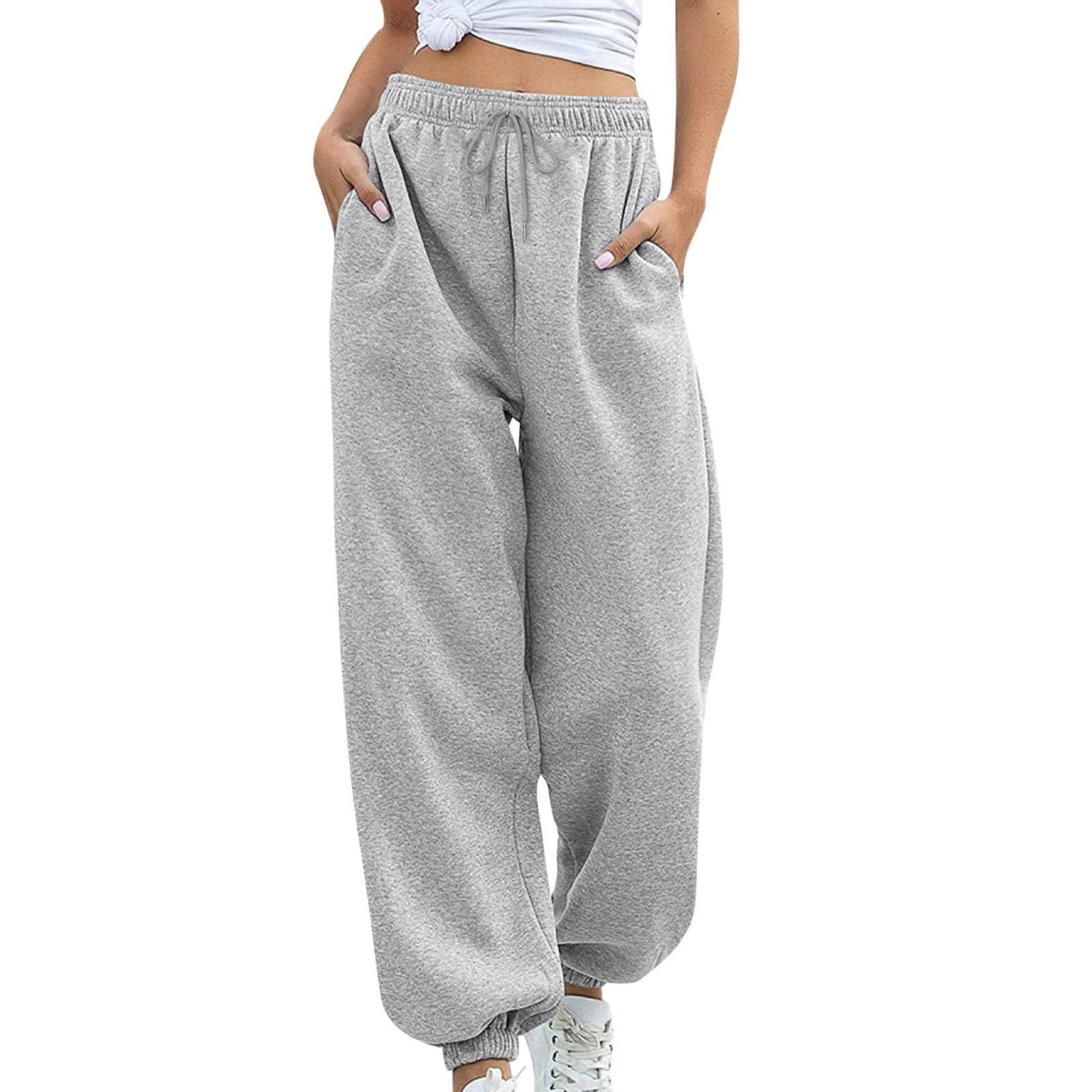 Trousers women's jogging pants house trousers leisure trousers thickened cotton loose drawstring feet casual straight trousers sports trousers women loose trousers