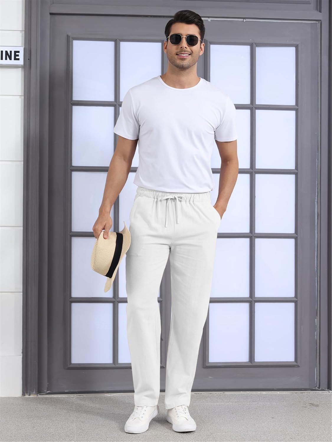 outfit spring Men's Linen Trousers, Lightweight Summer Trousers, Summer Trousers, Long Linen Cotton, Elastic Waist with Drawstring, S-XXXL