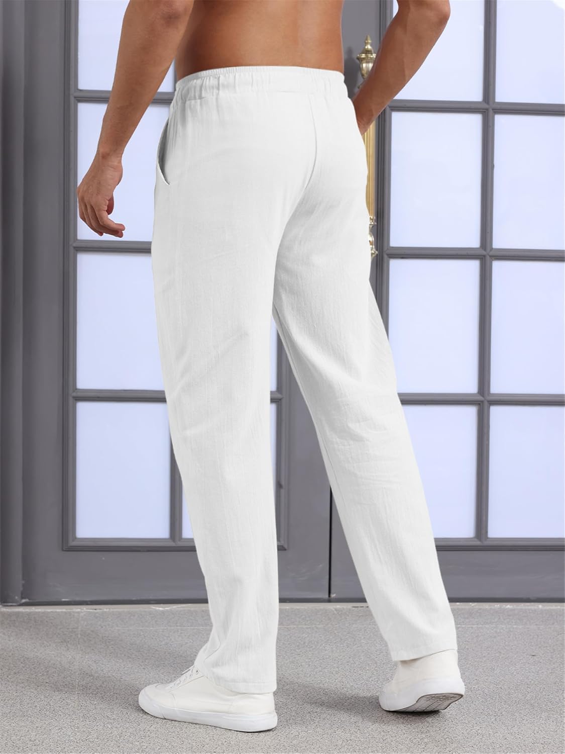 outfit spring Men's Linen Trousers, Lightweight Summer Trousers, Summer Trousers, Long Linen Cotton, Elastic Waist with Drawstring, S-XXXL
