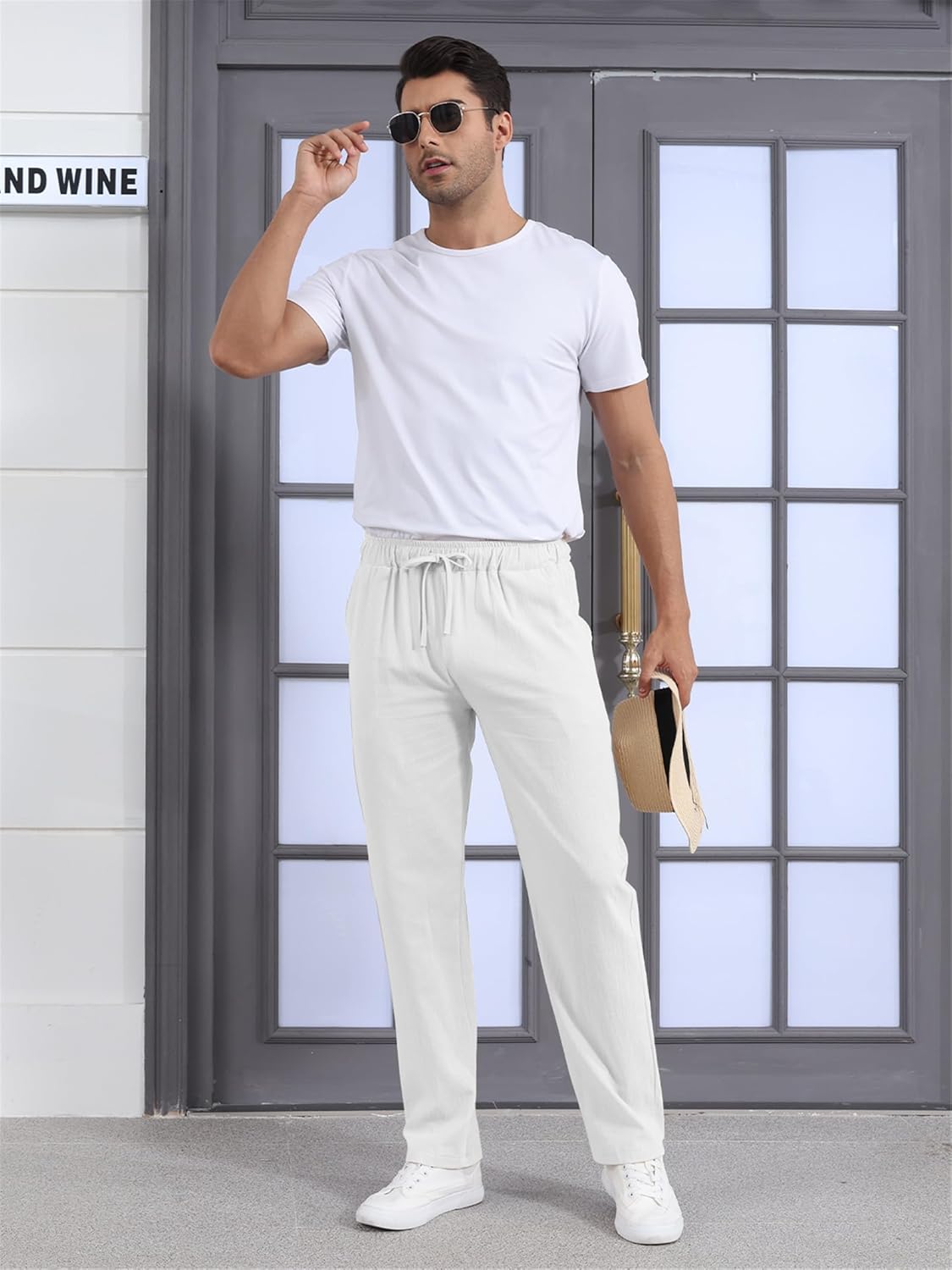 outfit spring Men's Linen Trousers, Lightweight Summer Trousers, Summer Trousers, Long Linen Cotton, Elastic Waist with Drawstring, S-XXXL