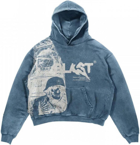 Y2K Hoodie Denim Grunge Streetwear Clothing Casual Oversize Blast Print Skull Pattern Unisex Men's Harajuku Hoody Gothic Fashion Sweatshirt Long Sleeve Punk Retro Style Hip Hop Hoodie