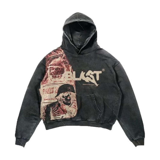 Y2K Hoodie Denim Grunge Streetwear Clothing Casual Oversize Blast Print Skull Pattern Unisex Men's Harajuku Hoody Gothic Fashion Sweatshirt Long Sleeve Punk Retro Style Hip Hop Hoodie
