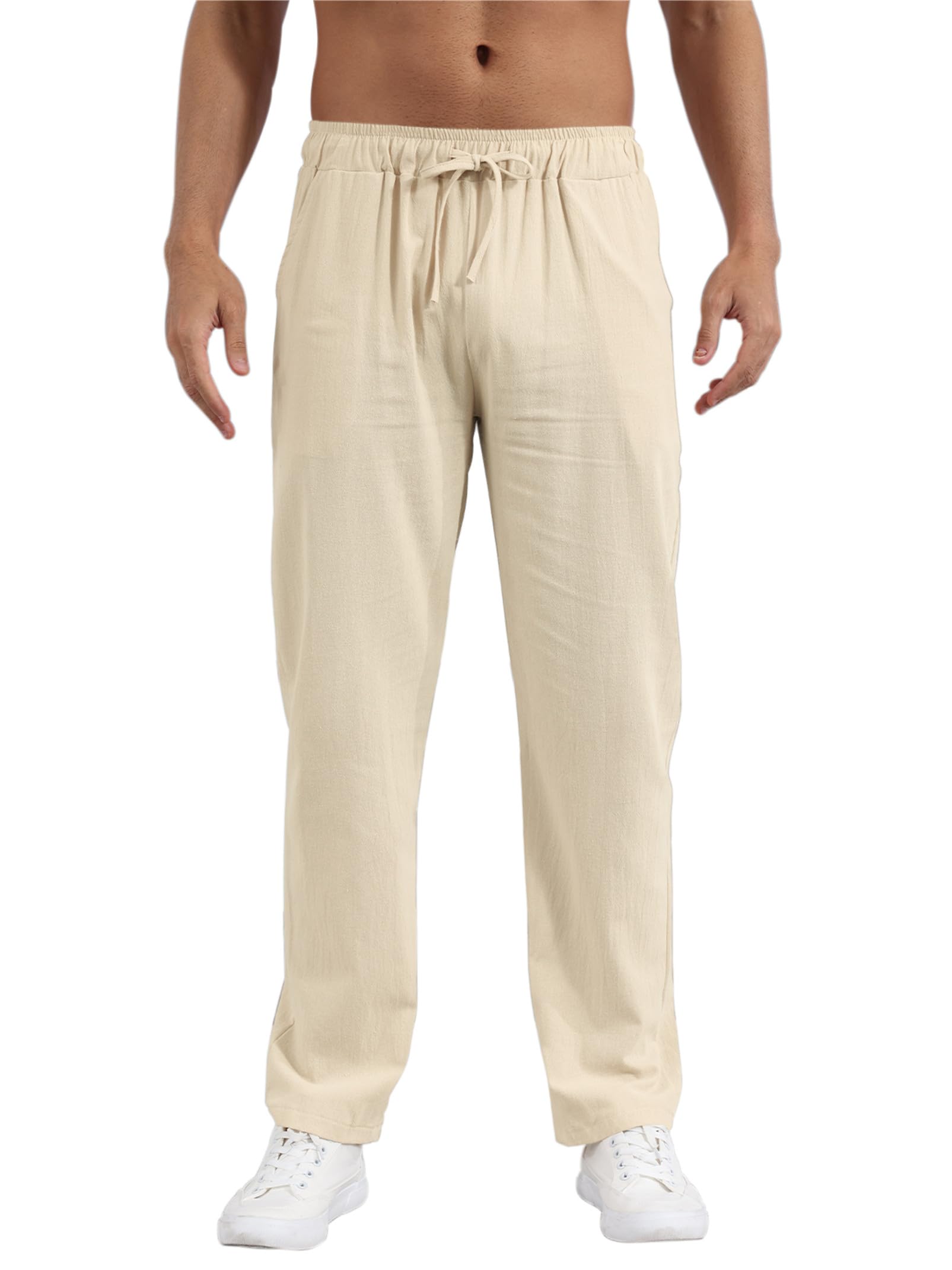 outfit spring Men's Linen Trousers, Lightweight Summer Trousers, Summer Trousers, Long Linen Cotton, Elastic Waist with Drawstring, S-XXXL