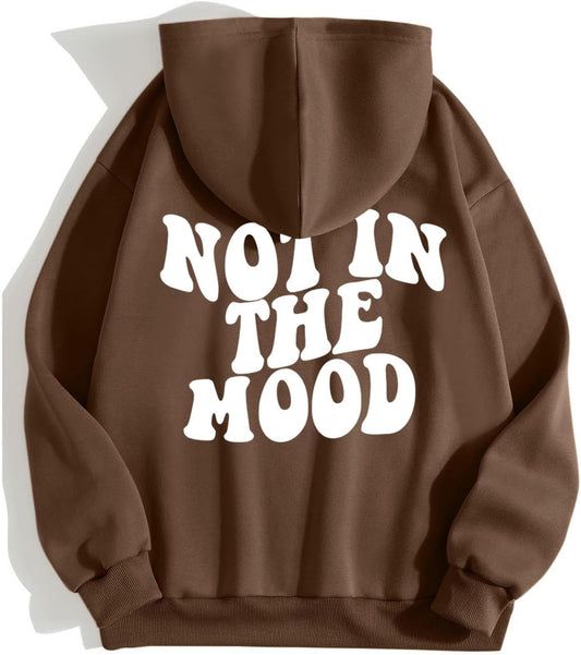 Generisch Thinking Hoodie Casual Loose Letters NOT IN The Moon Print Hoodie For Couples