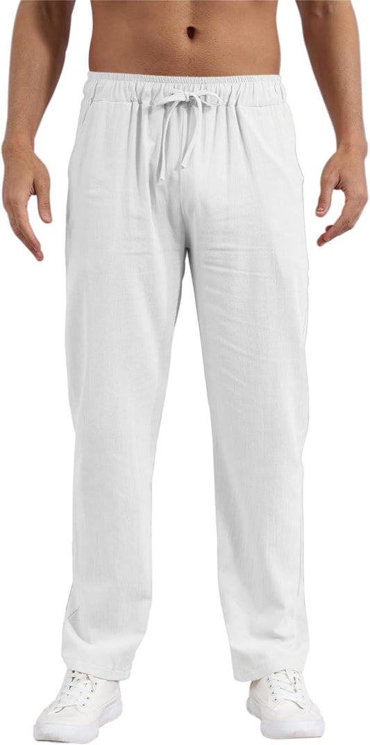 outfit spring Men's Linen Trousers, Lightweight Summer Trousers, Summer Trousers, Long Linen Cotton, Elastic Waist with Drawstring, S-XXXL
