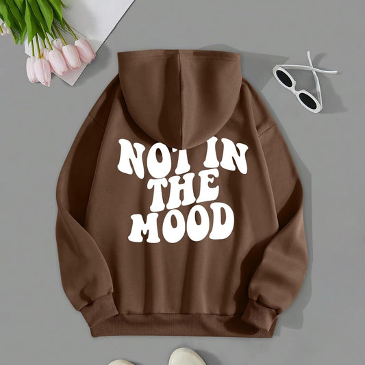 Generisch Thinking Hoodie Casual Loose Letters NOT IN The Moon Print Hoodie For Couples